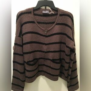 New Wooden Ships cozy striped cardigan with zip front closure